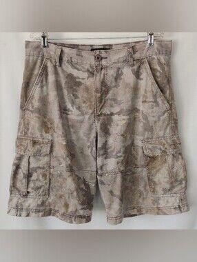 Men's Size 34 Gray Camo Thrashed Destroyed Grunge Cargo Shorts Paint Work Stains